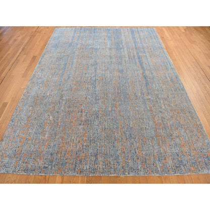 Modern and Contemporary Wool & Silk Hand Knotted Rug Blue No Border 8.10X12.2 -O078142