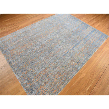 Modern and Contemporary Wool & Silk Hand Knotted Rug Blue No Border 8.10X12.2 -O078142