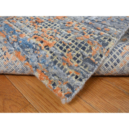 Modern and Contemporary Wool & Silk Hand Knotted Rug Blue No Border 8.10X12.2 -O078142