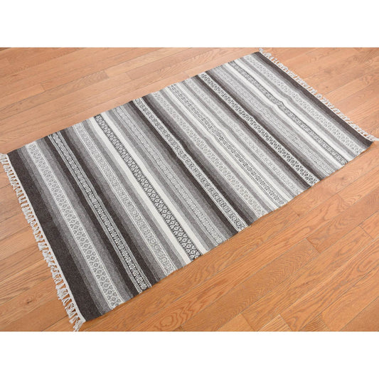 Flat Weave Wool Hand Woven Rug Grey No Border 3.0X5.2 -O078143