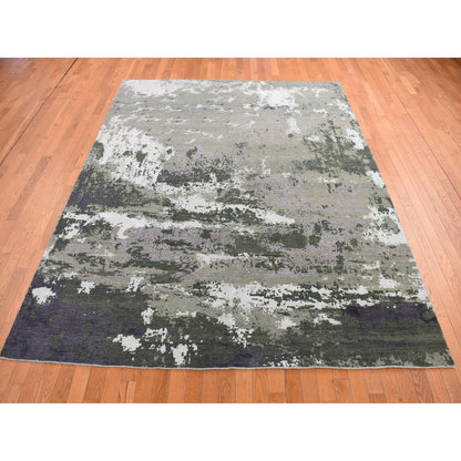 Modern and Contemporary Wool & Silk Hand Knotted Rug Grey No Border 8.0X9.10 -O078144