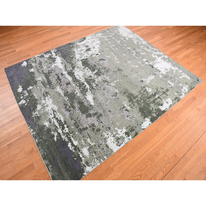 Modern and Contemporary Wool & Silk Hand Knotted Rug Grey No Border 8.0X9.10 -O078144