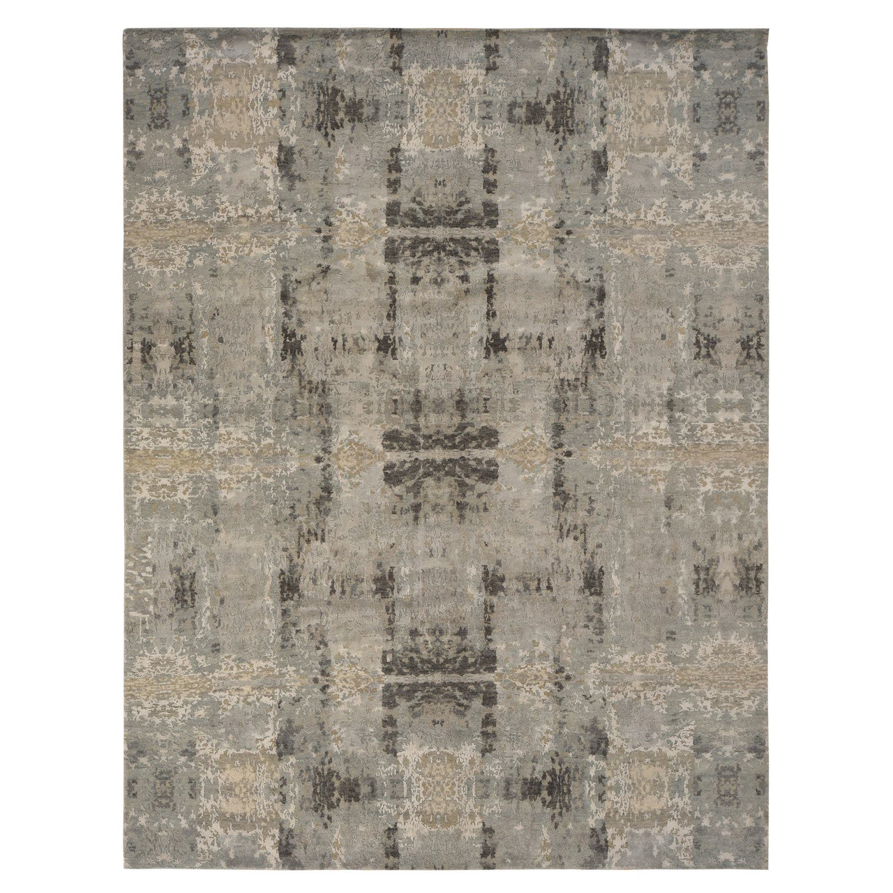 Gray 9'0" x 11'7" Modern and Contemporary Hand knotted Wool/Silk Rug - Sku: O078146
