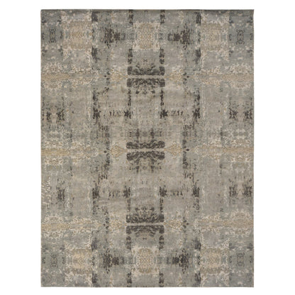 Modern and Contemporary Wool & Silk Hand Knotted Rug Grey No Border 9.0X11.7 -O078146
