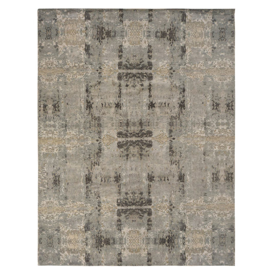 Modern and Contemporary Wool & Silk Hand Knotted Rug Grey No Border 9.0X11.7 -O078146
