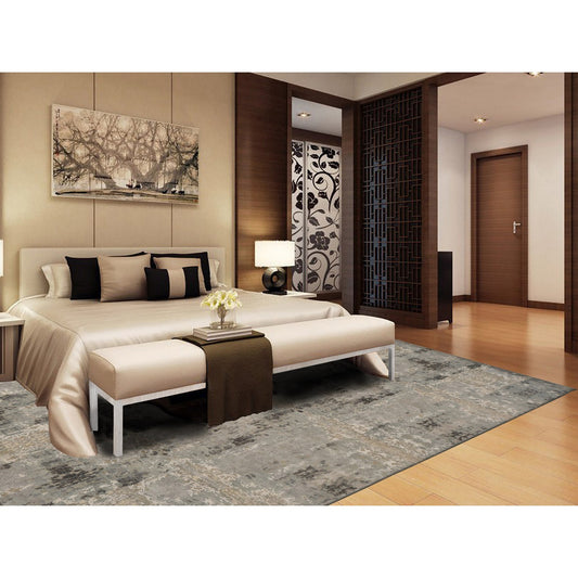 Modern and Contemporary Wool & Silk Hand Knotted Rug Grey No Border 9.0X11.7 -O078146