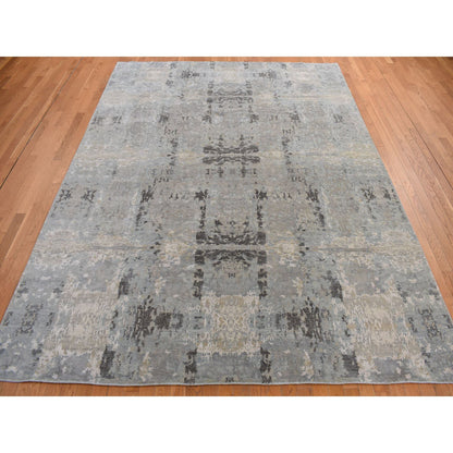 Modern and Contemporary Wool & Silk Hand Knotted Rug Grey No Border 9.0X11.7 -O078146
