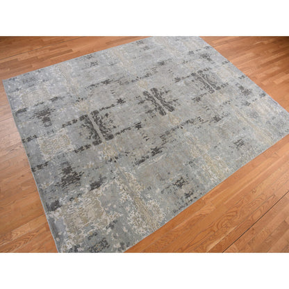Modern and Contemporary Wool & Silk Hand Knotted Rug Grey No Border 9.0X11.7 -O078146