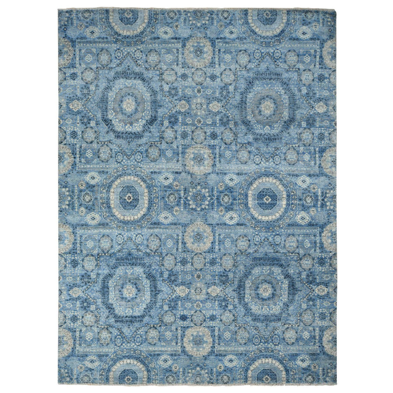 Blue 9'0" x 12'4" Mamluk Hand knotted Silk Rug - Sku: O078147
