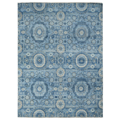 Mamluk Silk Hand Knotted Rug Blue No Border 9.0X12.4 -O078147