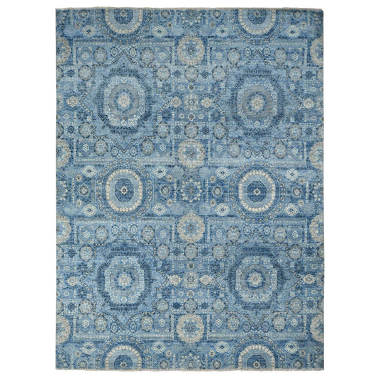 Mamluk Silk Hand Knotted Rug Blue No Border 9.0X12.4 -O078147