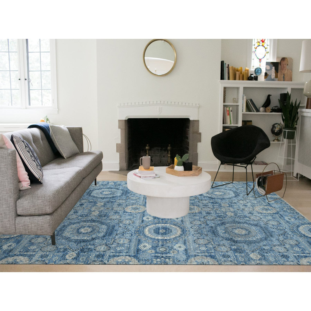 Blue 9'0" x 12'4" Mamluk Hand knotted Silk Rug - Sku: O078147