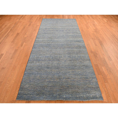 Modern and Contemporary Wool Hand Knotted Rug Blue No Border 5.0X14.0 -O078148