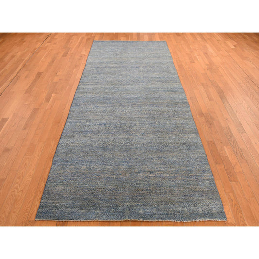 Modern and Contemporary Wool Hand Knotted Rug Blue No Border 5.0X14.0 -O078148