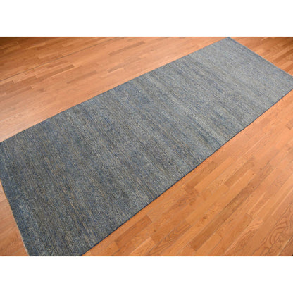Modern and Contemporary Wool Hand Knotted Rug Blue No Border 5.0X14.0 -O078148