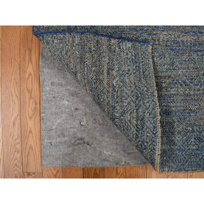 Modern and Contemporary Wool Hand Knotted Rug Blue No Border 5.0X14.0 -O078148