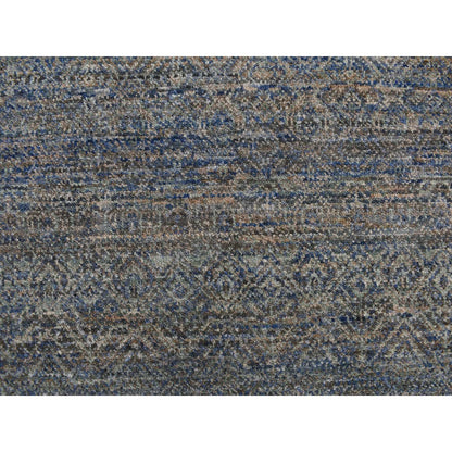 Modern and Contemporary Wool Hand Knotted Rug Blue No Border 5.0X14.0 -O078148
