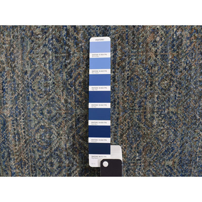 Modern and Contemporary Wool Hand Knotted Rug Blue No Border 5.0X14.0 -O078148