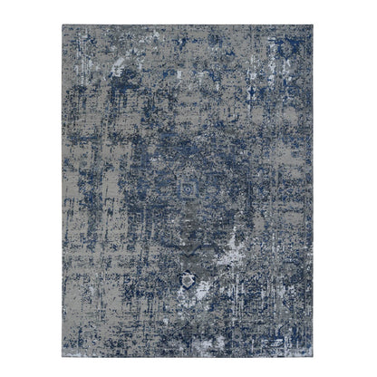 Modern and Contemporary Wool & Silk Hand Knotted Rug Blue No Border 9.0X12.0 -O078154