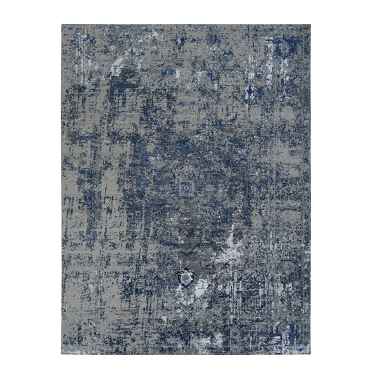 Modern and Contemporary Wool & Silk Hand Knotted Rug Blue No Border 9.0X12.0 -O078154
