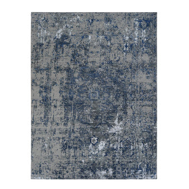 Modern and Contemporary Wool & Silk Hand Knotted Rug Blue No Border 9.0X12.0 -O078154