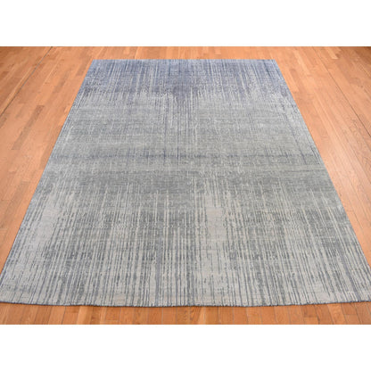 Modern and Contemporary Wool & Silk Hand Knotted Rug Grey No Border 8.0X10.4 -O078155