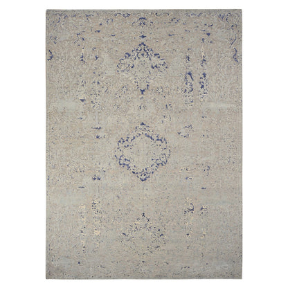 Transitional Wool & Silk Hand Knotted Rug Blue No Border 8.8X12.1 -O078158