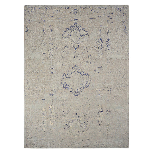 Transitional Wool & Silk Hand Knotted Rug Blue No Border 8.8X12.1 -O078158
