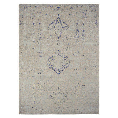 Transitional Wool & Silk Hand Knotted Rug Blue No Border 8.8X12.1 -O078158
