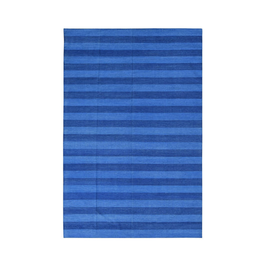 Flat Weave Cotton Hand Woven Rug Blue No Border 6.0X9.3 -O078160