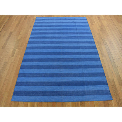 Flat Weave Cotton Hand Woven Rug Blue No Border 6.0X9.3 -O078160