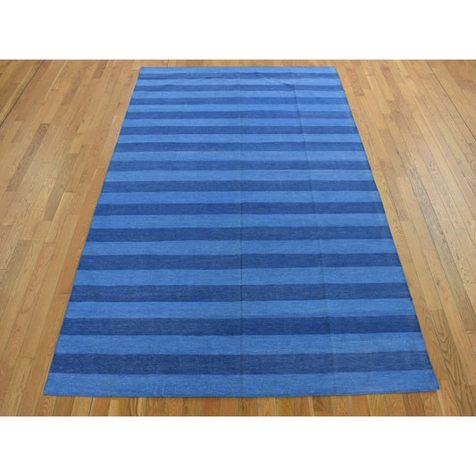 Flat Weave Cotton Hand Woven Rug Blue No Border 6.0X9.3 -O078160