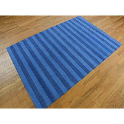 Flat Weave Cotton Hand Woven Rug Blue No Border 6.0X9.3 -O078160