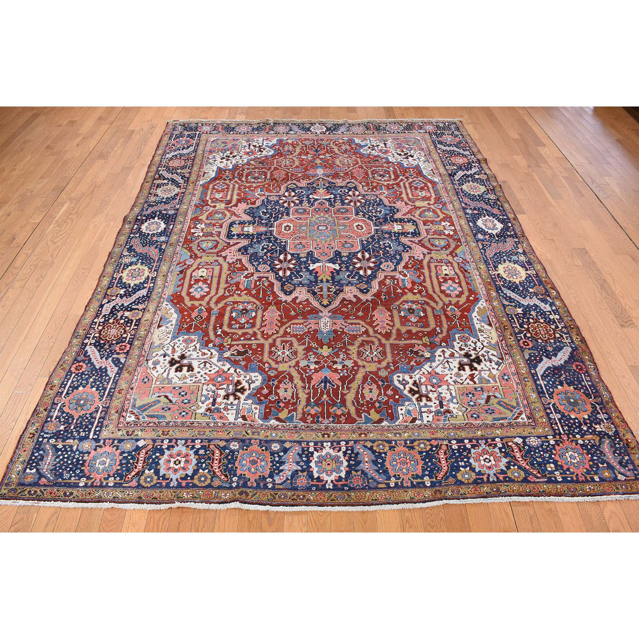 Antique Wool Hand Knotted Rug Red Blue 8.3X11.9 -O078162