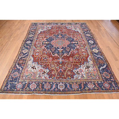 Antique Wool Hand Knotted Rug Red Blue 8.3X11.9 -O078162