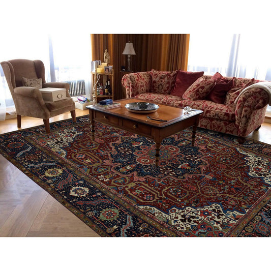 Antique Wool Hand Knotted Rug Red Blue 8.3X11.9 -O078162