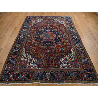 Antique Wool Hand Knotted Rug Red Blue 8.3X11.9 -O078162