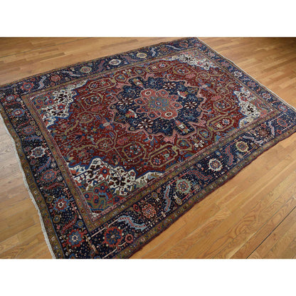Antique Wool Hand Knotted Rug Red Blue 8.3X11.9 -O078162