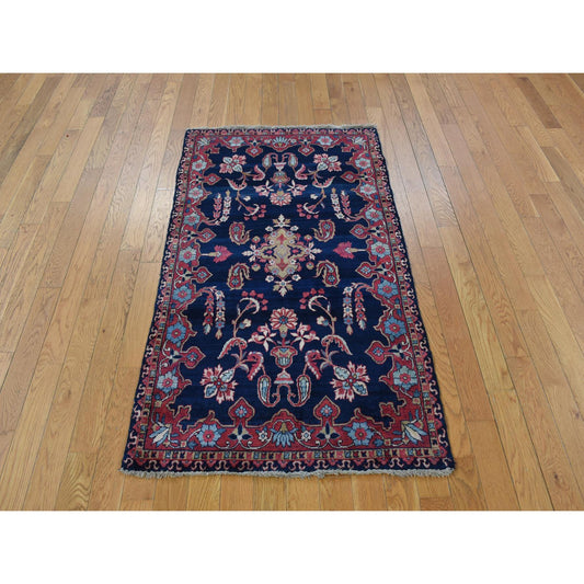 Antique Wool Hand Knotted Rug Blue Blue 2.10X3.10 -O078164