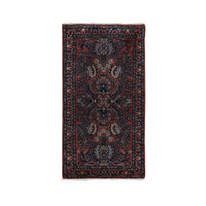 Antique Wool Hand Knotted Rug Red Blue 2.1X4.0 -O078168