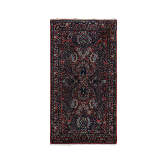 Antique Wool Hand Knotted Rug Red Blue 2.1X4.0 -O078168