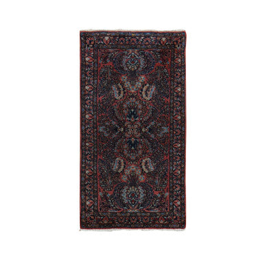Antique Wool Hand Knotted Rug Red Blue 2.1X4.0 -O078168