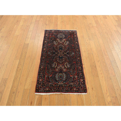 Antique Wool Hand Knotted Rug Red Blue 2.1X4.0 -O078168