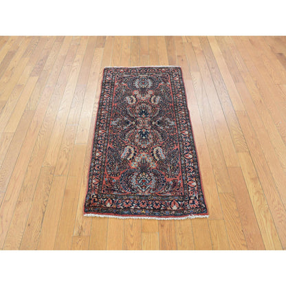 Antique Wool Hand Knotted Rug Red Blue 2.1X4.0 -O078168