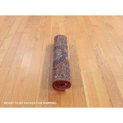 Antique Wool Hand Knotted Rug Red Blue 2.1X4.0 -O078168