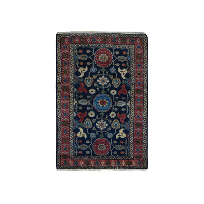 Antique Wool Hand Knotted Rug Blue Red 3.1X4.7 -O078170