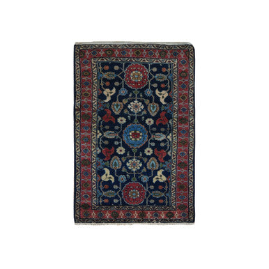 Antique Wool Hand Knotted Rug Blue Red 3.1X4.7 -O078170