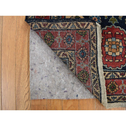 Antique Wool Hand Knotted Rug Blue Red 3.1X4.7 -O078170
