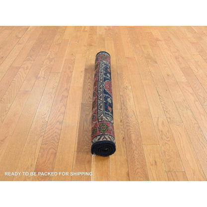 Antique Wool Hand Knotted Rug Blue Red 3.1X4.7 -O078170