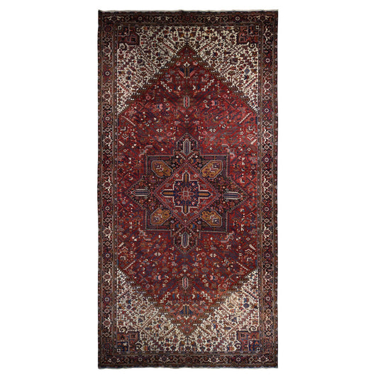 Heriz Wool Hand Knotted Rug Red Blue 10.9X22.5 -O078172